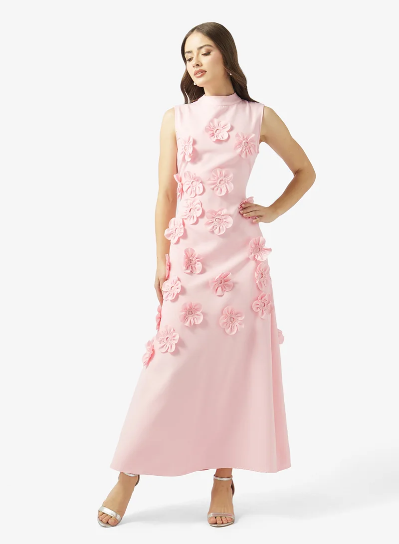 Ginger Boutique Mockneck 3D Floral Applique A Line Dress